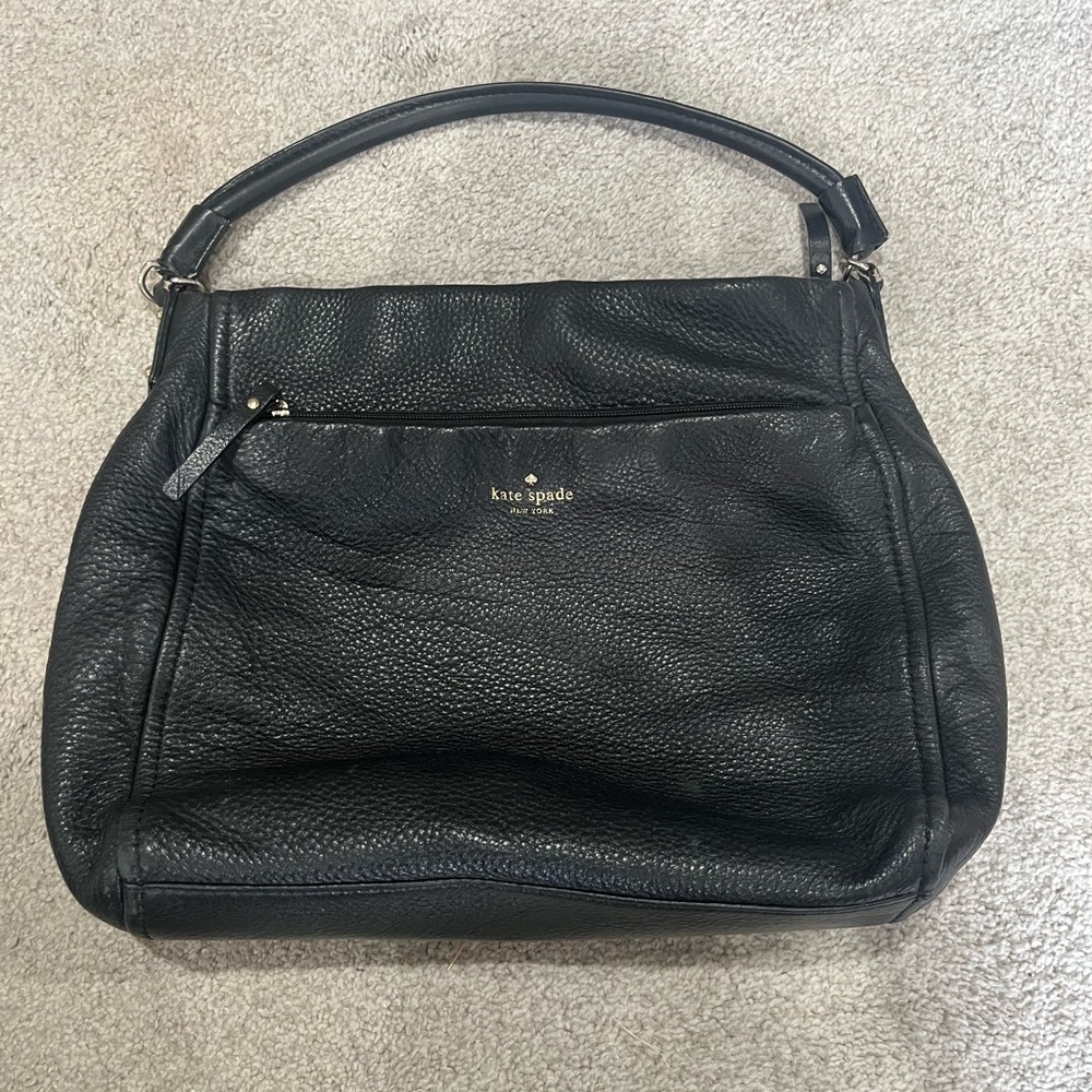 Kate Spade Black Pebble Leather Shoulder Bag, Inner and Outer Pockets, Medium